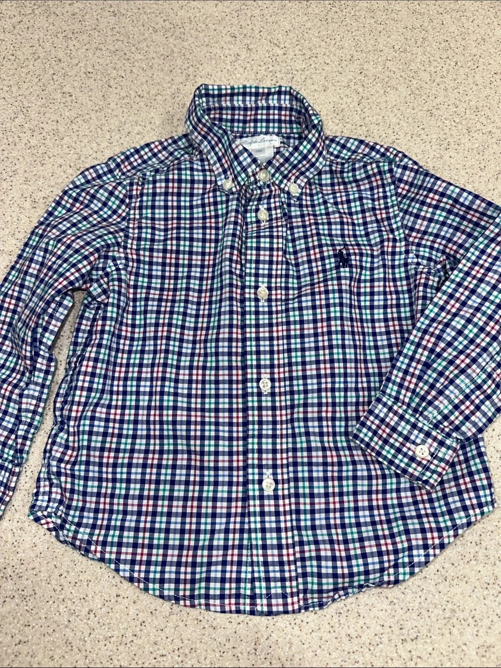 Ralph Lauren Boys Navy, Green and White Plaid Button-Down Shirt